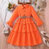 Wholesale 7-12Y Kids Girls Long Sleeve Lapel Shirt Dres