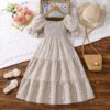 Wholesale 7-12Y Kids Girls Puff Sleeve Floral Smocked P