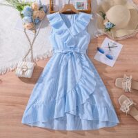 Wholesale 7-12Y Kids Girls Sleeveless Striped Ruffled D