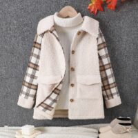 Wholesale 7-14Y Kids Girls Plush Patchwork Plaid Mid-Le