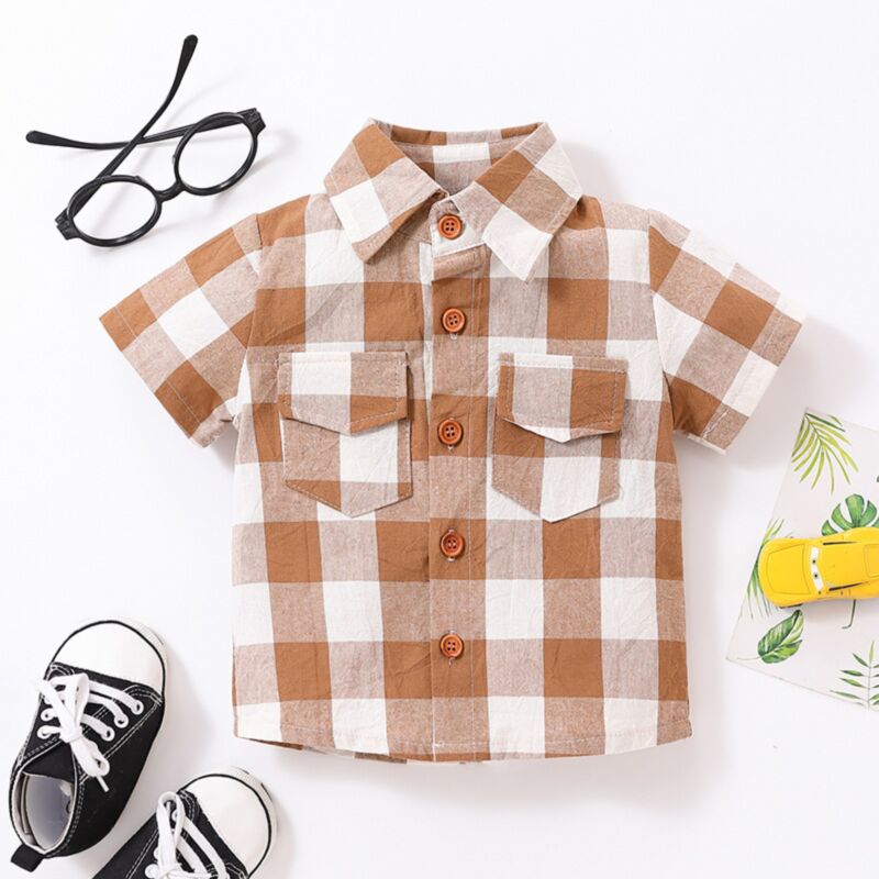 Wholesale 9M-3Y Plaid Short Sleeve Pocket Button Shirt