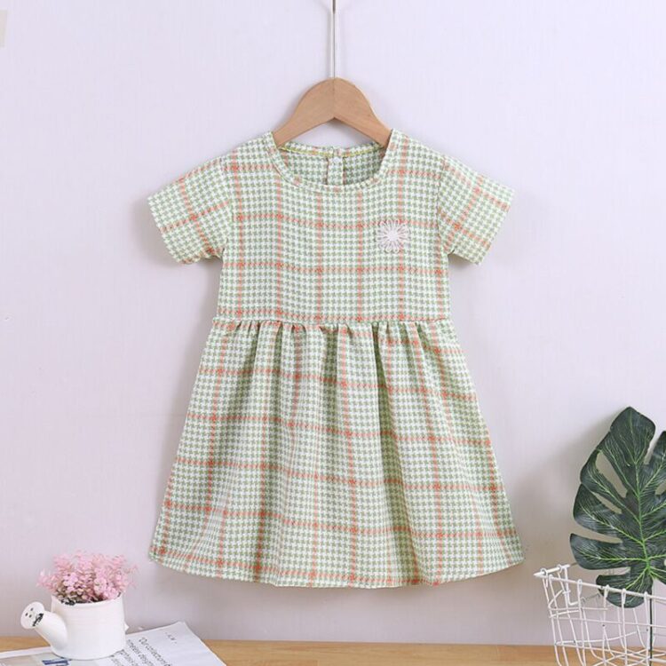 Wholesale 9M-8Y Kids Girls Houndstooth Shorts Sleeve Dr