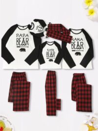 Wholesale Bear Top And Plaid Pants Family Matching Chri