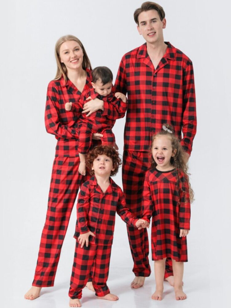 Wholesale Christmas Family Matching Checked Print Pajam