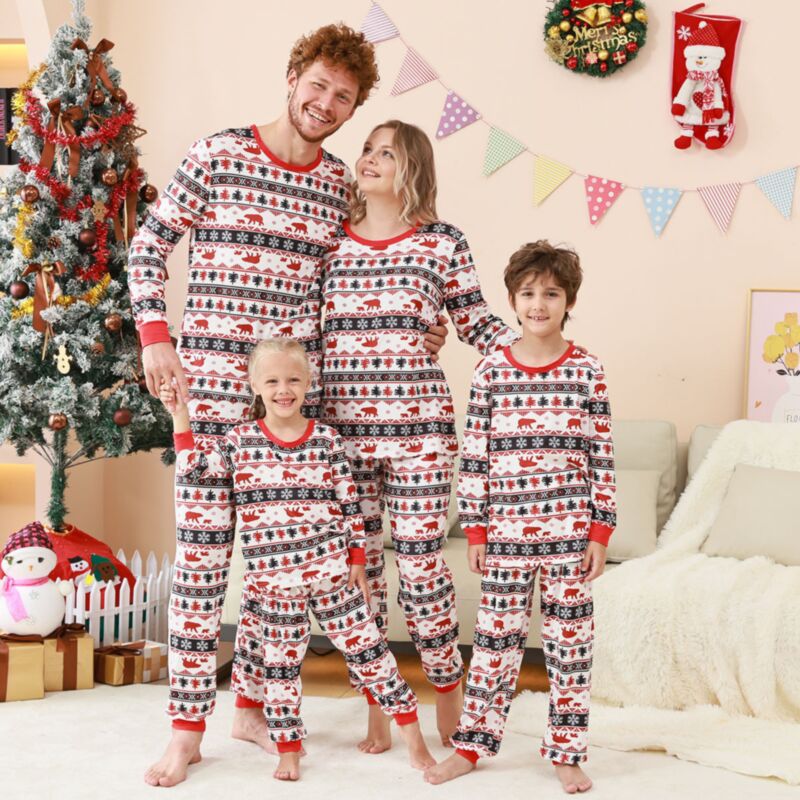 Wholesale Christmas Pajamas Sets Plaid Splicing Printed