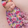 Wholesale Flower Print Newborn Blanket With Headband 21