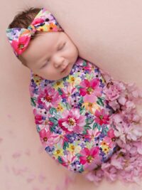 Wholesale Flower Print Newborn Blanket With Headband 21
