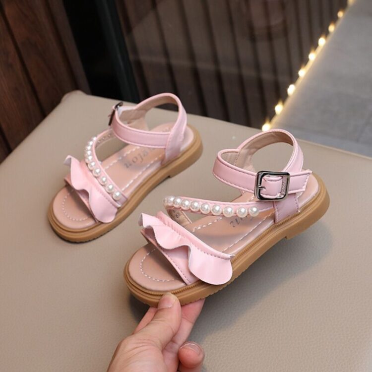 Wholesale Girls Ruffled Beaded Roman Sandals Trendy Who