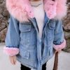Wholesale Kid Girl Faux Fur Collar Hooded Demin Coat Wh