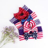 Wholesale MOQ 2PCS Independence Day Striped Stars Bow B