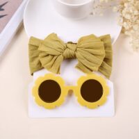 Wholesale MOQ 2PCS Nylon Solid Bow Headband And Sunglas