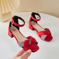 Wholesale Rhinestone Sandals Girls High Heels Thick Hee