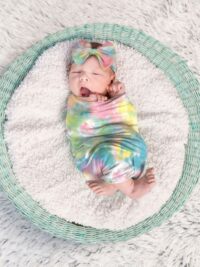 Wholesale Tie Dye Print Newborn Blanket With Headband 2