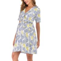Wholesale Tropical Print V-Neck Shorts Sleeve Dresses W