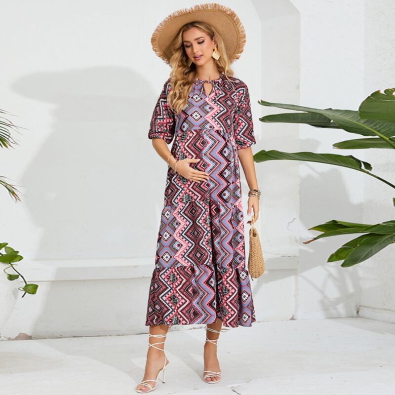 Wholesale Women Maternity Dresses Printed Chiffon Front