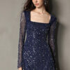 Women autumn/winter mesh beaded bodycon dress for an elegant ball gown
