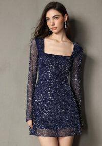 Women autumn/winter mesh beaded bodycon dress for an elegant ball gown