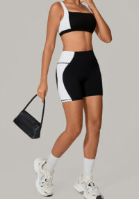 Women Backless Yoga Colorblock Quick Dry Fitness Wear Sports Two-piece Set