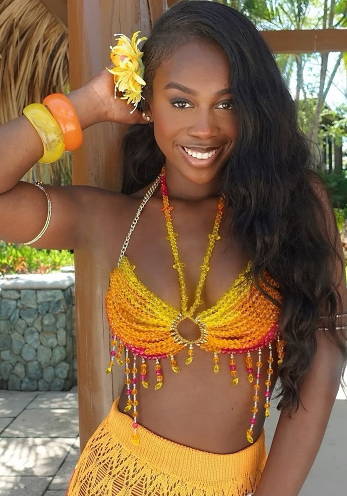 Women Beach Holiday Body Chain with Sunflower-Colored Glass Crystal Breast Chain