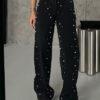 Women beaded black washed stretchy denim pant