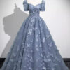 Women blue short-sleeved Formal Party Maxi evening dress(Processing time need 3-6 days)