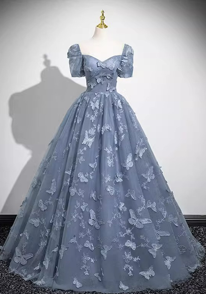 Women blue short-sleeved Formal Party Maxi evening dress(Processing time need 3-6 days)