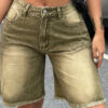 Women Brown Gradient Denim Shorts with Frayed Edges