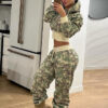 Women Casual Camouflage Long-Sleeved Hoodies and Pants Two-Piece Set
