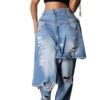 Women Casual Fashion Stretchy Apron Denim Ripped Pant