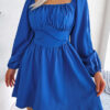 Women Casual Solid Ruffle Edge Square Neck Dress
