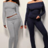 Women Casual Sporty Off-The-Shoulder Long-Sleeved Top and Pants Two-Piece Set