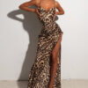 Women Chain Suspender Irregular Slit Leopard BacklessMaxi Dress