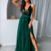 Women Clothes Summer Solid Sexy Strap Sequins Backless Slit Evening Dress