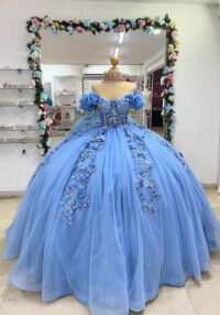 Women colorful off-the-shoulder appliqué formal party dress with tulle appliqués(Processing time need 3-6 days)