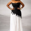 Women Contrast Black and White Patchwork Strapless Asymmetrical Dress