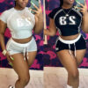 Women Contrast Color Digital Print Short Sleeve Crop Top and Shorts Two Pieces