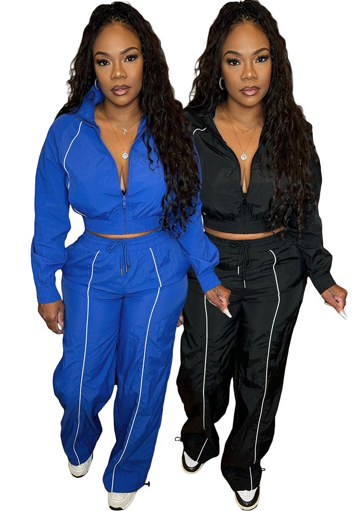 Women Contrast Colorblock Top and Wide-Leg Pants Two-Piece Set