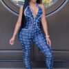 Women Crescent Moon Print Halter Neck Jumpsuit
