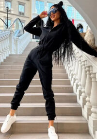 Women Deer Pu-Leather Jumpsuit