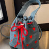 Women embroidery Heart Print drawstring pink handbag single shoulder crossbody bucket bag