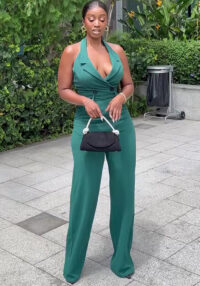 Women Fall Halter Neck Backless Casual Straight Jumpsuit