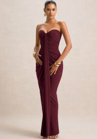 Women Fall Strapless Solid Pleated Ribbon Dress