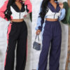Women fashion colorblock Long Sleeve Top and Pant Two Piece Set
