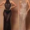 Women Fashion Sexy Low Back Nightclub Party Dress Beaded Sequin See-Through Dress