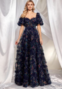 Women Floral U-neck Short Sleeve Party Formal Party Evening Dress