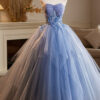 Women Formal Party Blue Strapless Tutu Evening Dress（Processing time need 3-6 days）