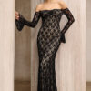 Women French Off-Shoulder Lace Long-Sleeve Maxi Dresses