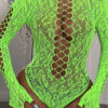 Women Green Jacquard Cutout Bikini Long-Sleeved Mesh One-Piece Sexy Lingerie