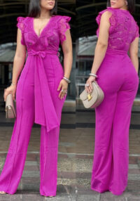 Women Lace Patchwork Wide-Leg Jumpsuit