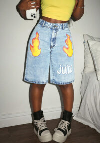 Women Letter Print Cropped Denim Shorts